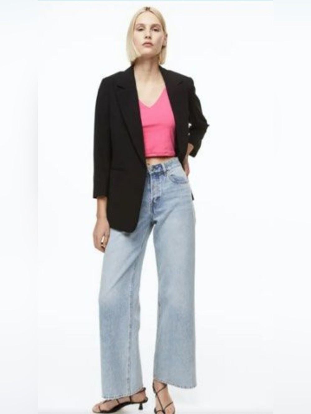 H&M Bright Pink V-Neck Crop Tank Top